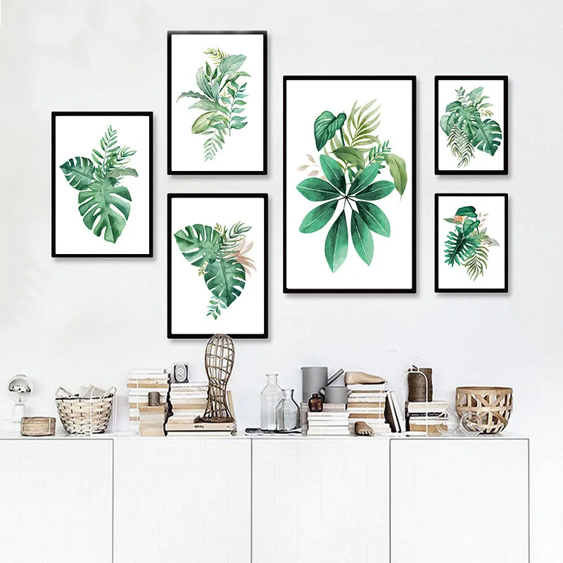 

Scandinavian Art Tropical Green Plant Turtle Leaf Canvas Painting Nordic Style Interior Decoration Painting(No Frame)