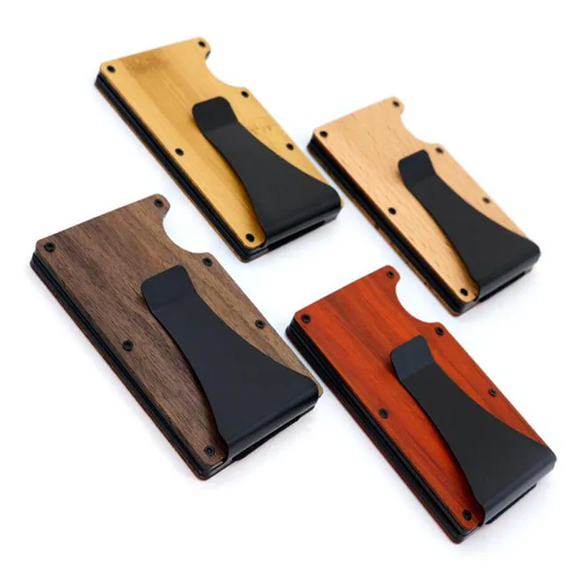 

wood rfid wallet card holder solid wood business wallet aluminum alloy card holder wholesale, Gold