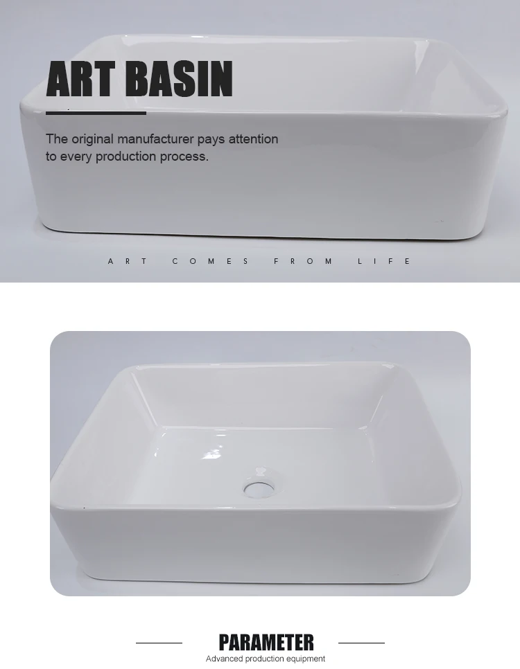 Fashion simple style oblong table top porcelain hand wash bathroom basin for sale