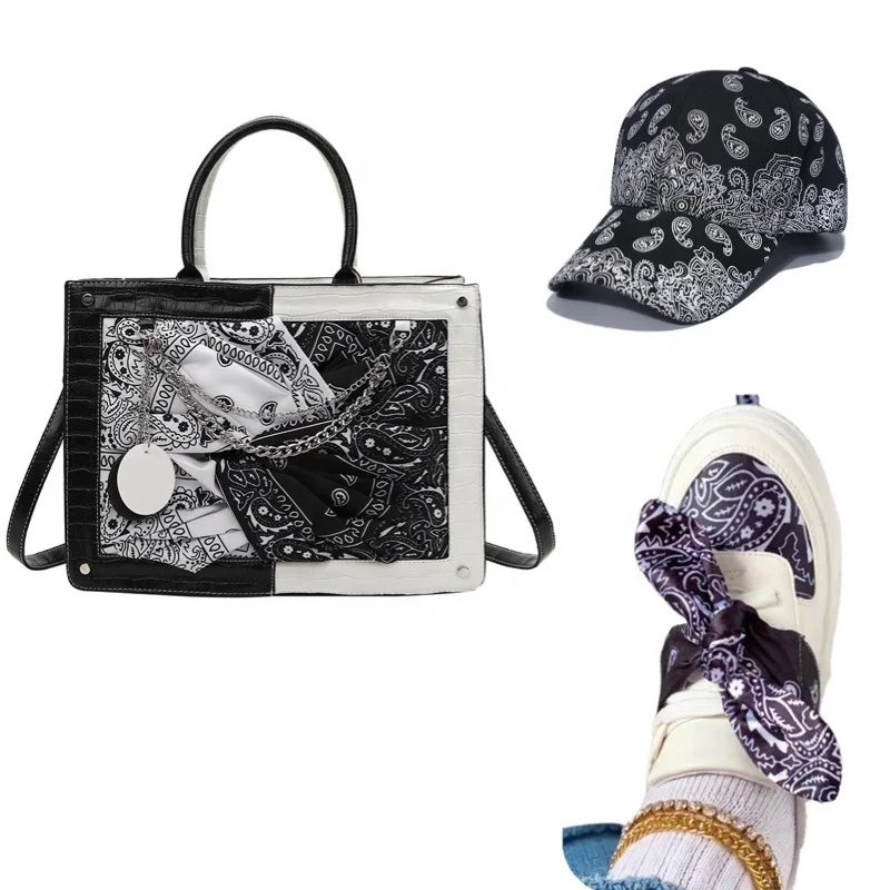 

2021 new famous brands designer yslbag luxury handbags purse bandana hat cap tote and slides shoes set and purse 3 pieces sets, Black / white