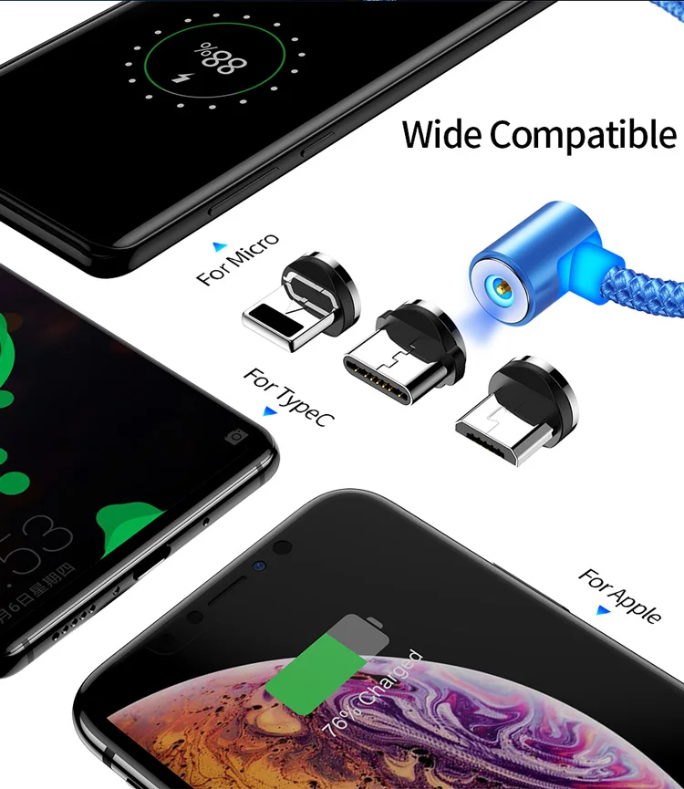 2020 New Design 3A Magnetic USB Data Charger Cable Line Type-C Android IOS Fast Charging 3in1 USB Cable Cell Phone Charger Cable