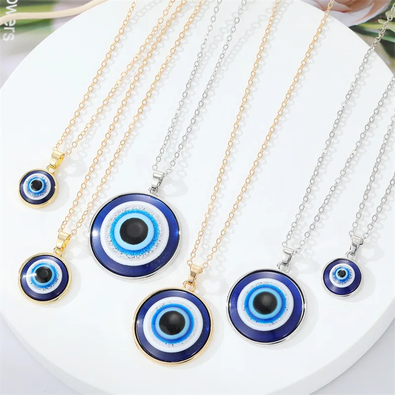 

Amazon Best Selling Blue Oil Drip Evil Eyes Statement Necklaces Turkish Blue Eye Necklaces Devil Eyes Pendant Necklaces