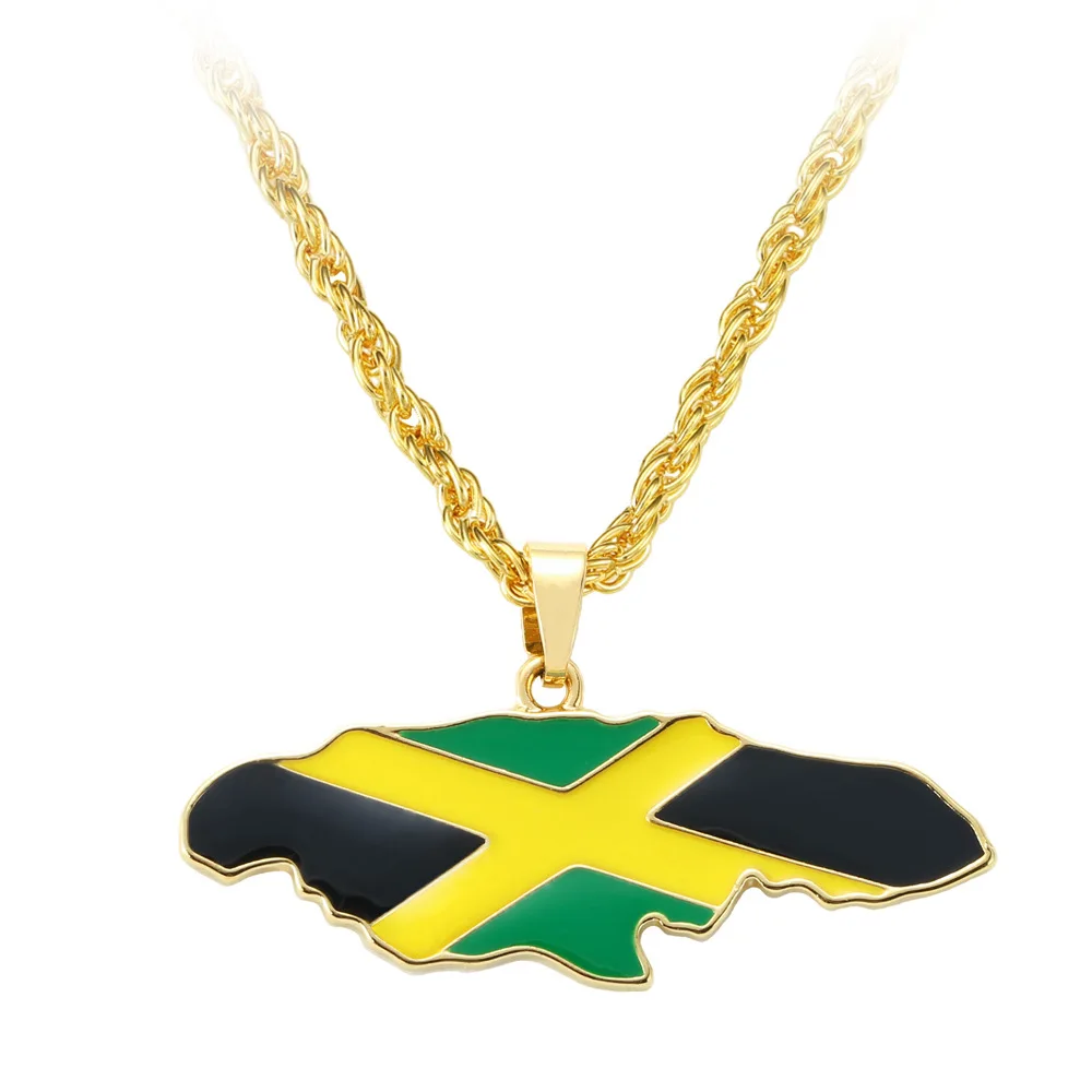 

Wholesale Country Map Gold Jamaica Pendant Necklaces Dripping Oil Map Jamaica Necklace