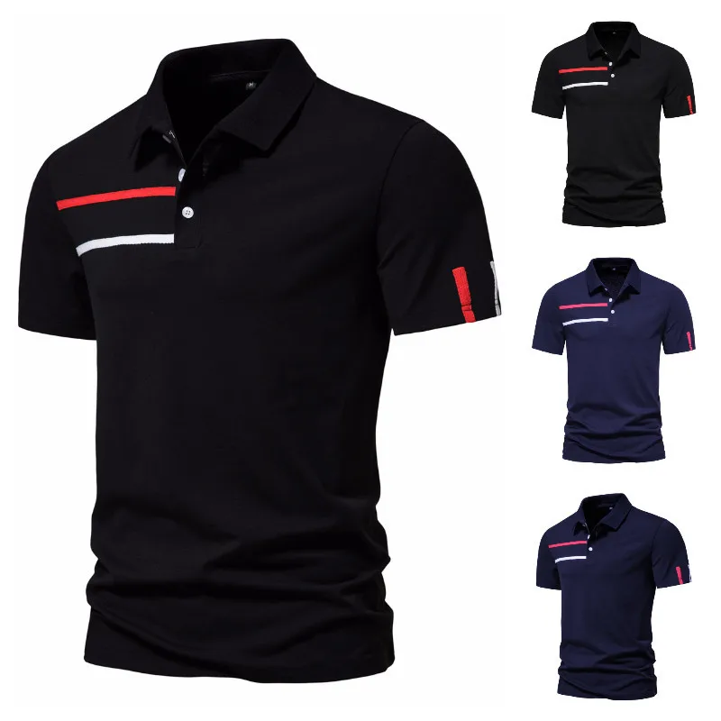 

Polo Slim Fit Men 2022 Summer Patchwork Striped Short Sleeve
