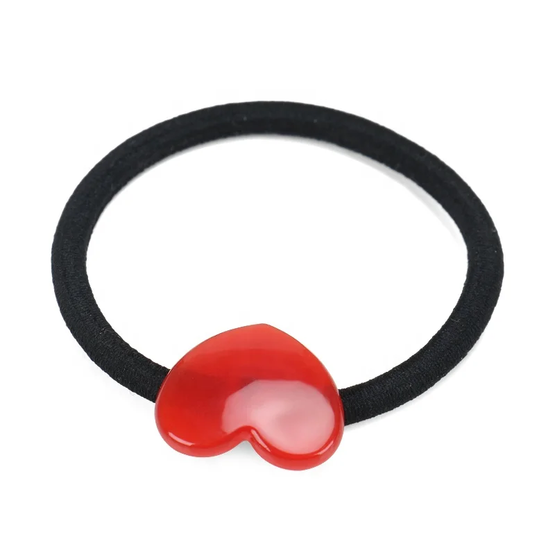 Colorful Acetate Heart Hair Ties Cellulose Acetate Ponytail Hair Ties Heart Shape Children Hair Rubber Bands for Girls