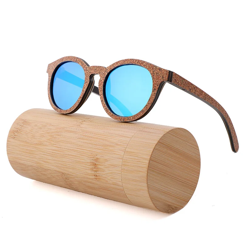 

China Wooden eyeglasses custom logo unisex Cork wood Sunglasses Cat.3 UV400 Polarized Sun Glasses