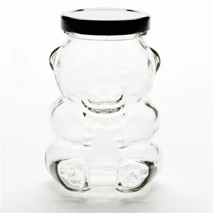 ALiiSAR 300ml glass bear shape honey jar with Tin Lid