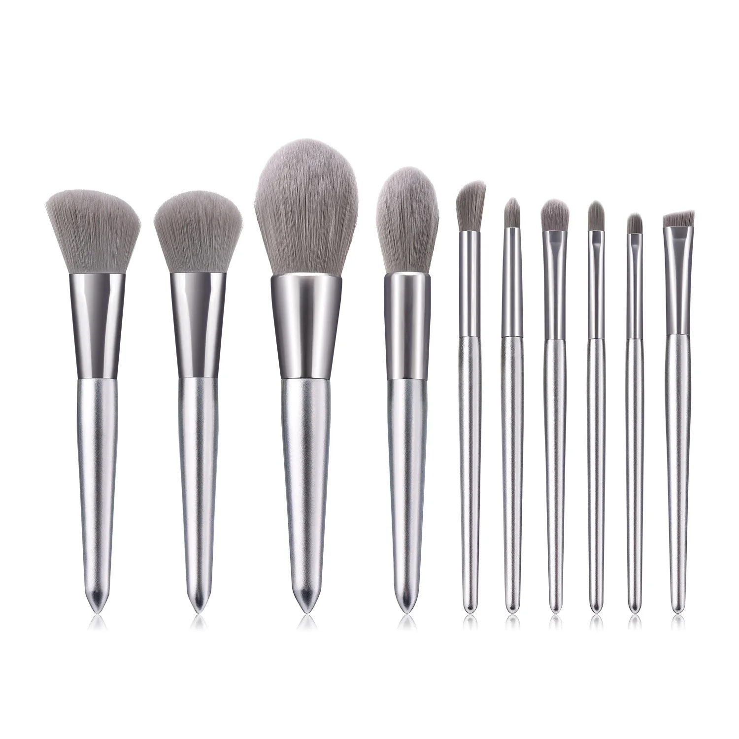 

Silver 10 Pcs Powder Foundation EyeBrow Eye Shadow Makeup Brushes Set Kit