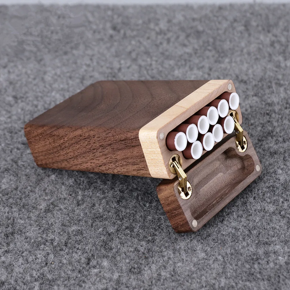 

High End Portable Square Wooden Clamshell Cigarette Case Cigarette Storage Box Smoking Accessories, Pictures