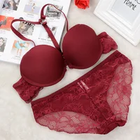 

new design Women Front Closure Sexy Deep U Cup Pure Color Lift Up Bra underwear brief sets/ladies bra and panties sets suit