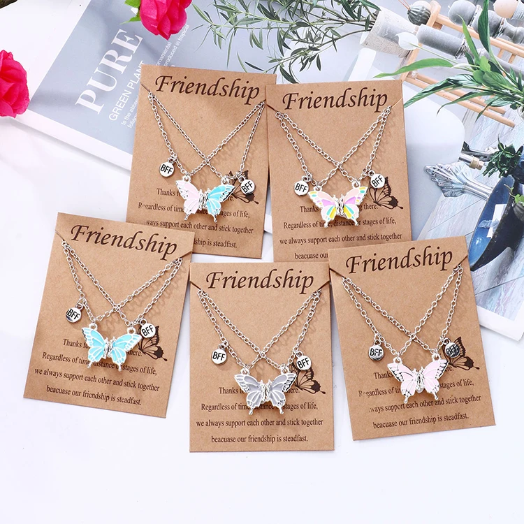 

K053 Hot Sale 2 Pcs/Set Colorful Couple Friend BFF Butterfly Pendant Magnetic Friendship Charm Necklace For Valentines Day Gifts