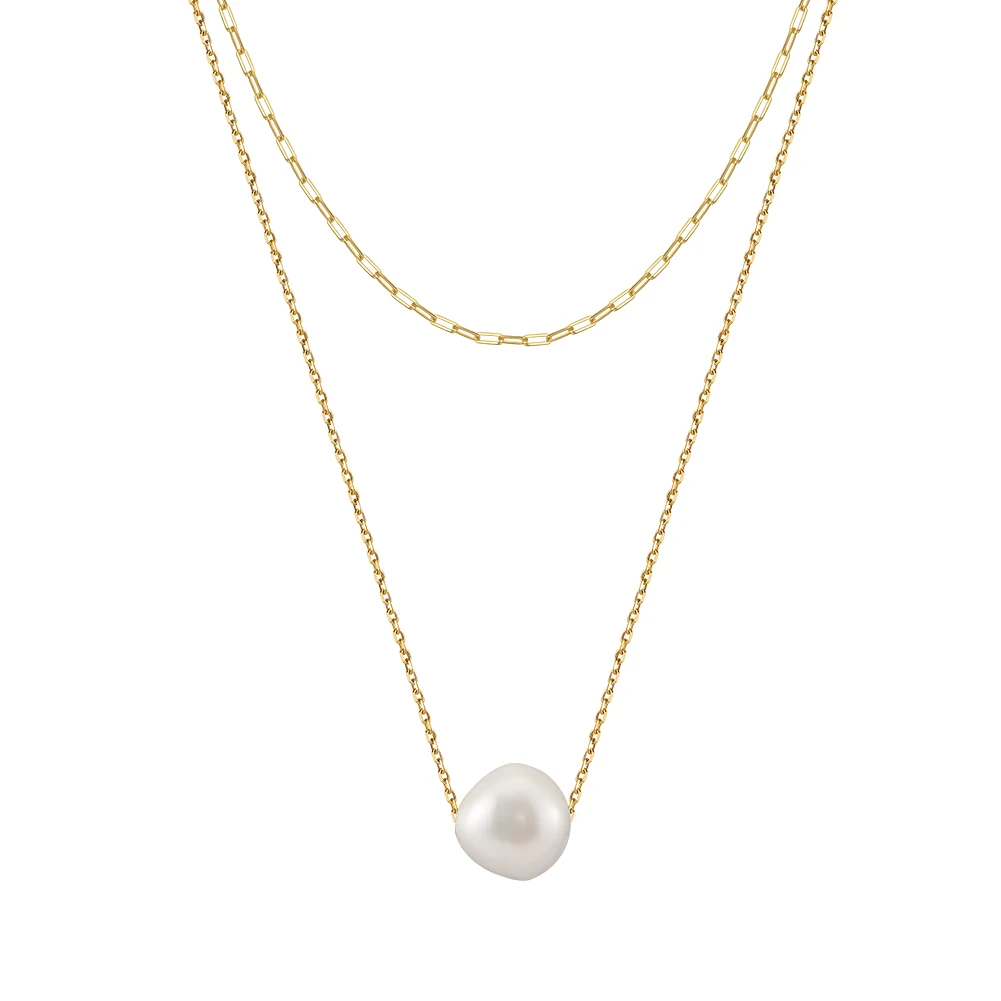 GPN72 Layered Pearl Necklace Silver 14k Gold Plated Dainty Gold Choker Cultured Freshwater Pearl Layering Necklace for Women