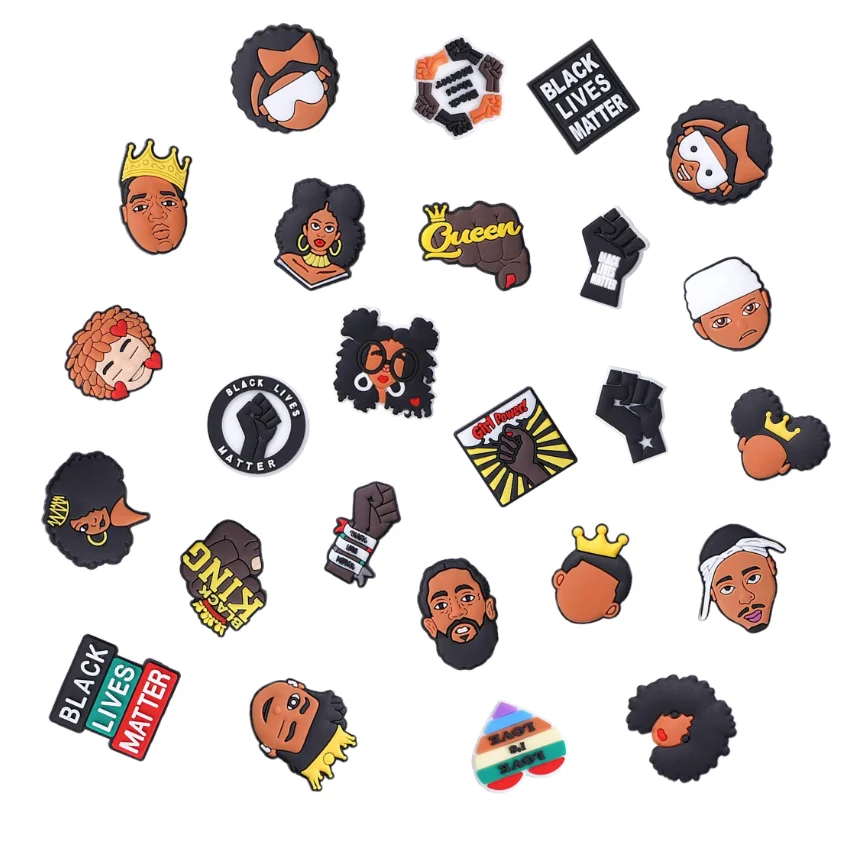 

Black Culture Soft Pvc Rubber Custom Designer Croc Shoe Charms for Clog Jibz Accessories