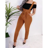 

Casual Lace Up Solid Slim Suspender Pants Womens Trousers
