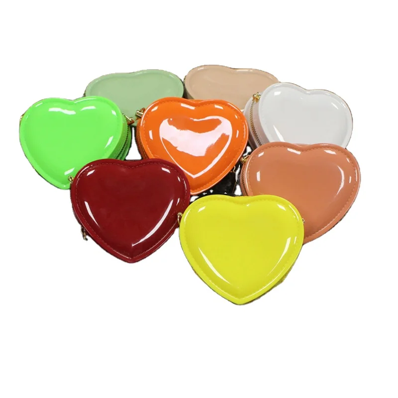 

New Heart Shaped Candy Color Zipper Bag Fresh Sweet Beauty PVC Wallets Small Jelly Bag Girls Mini Coin Purse Handbag, Choose