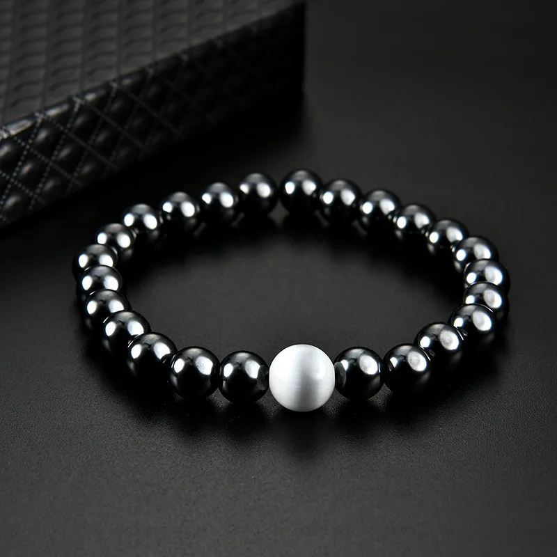 

Magnetic Hematite Bracelet point white Stone beaded strands Wristband Bangle Cuff for Women Mens Power Fashion Jewelry, As show