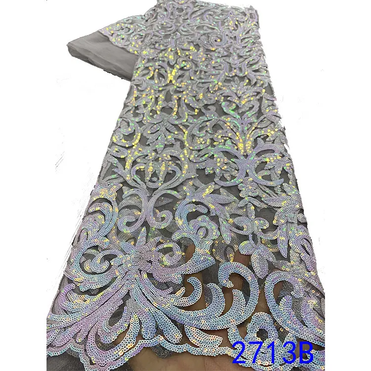 

Hot Selling Silver 5 Yards Wedding Party Dresses Sequins Lace Fabrics, Accept customized color