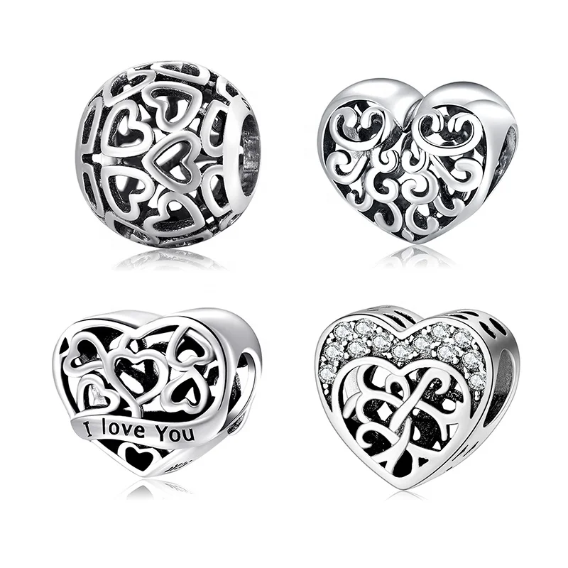 

Real 925 Sterling Silver Hollow out Heart fashion I LOVE YOU fine Beads Fit Charms Bracelet Jewelry making Wholesale jewelry