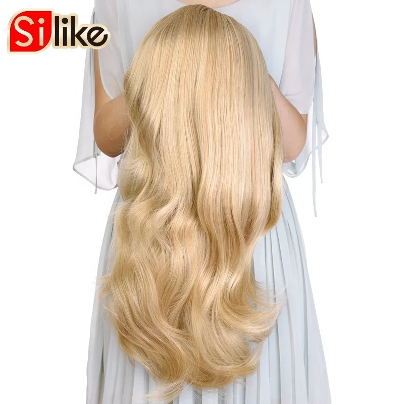 

Silike 24 Inch Half Wig Blond Ombre Color Clip In Synthetic Curly Wave Hair Extension Free Sample Hair Bundles Wig