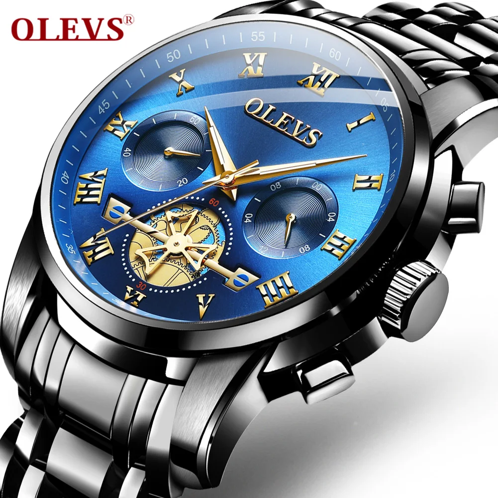 

OLEVS Brand Wrist watch Real Three-Eye Fashion Business Sports Style Timing Quartz Core Stainless steel waterproof Men's Watches