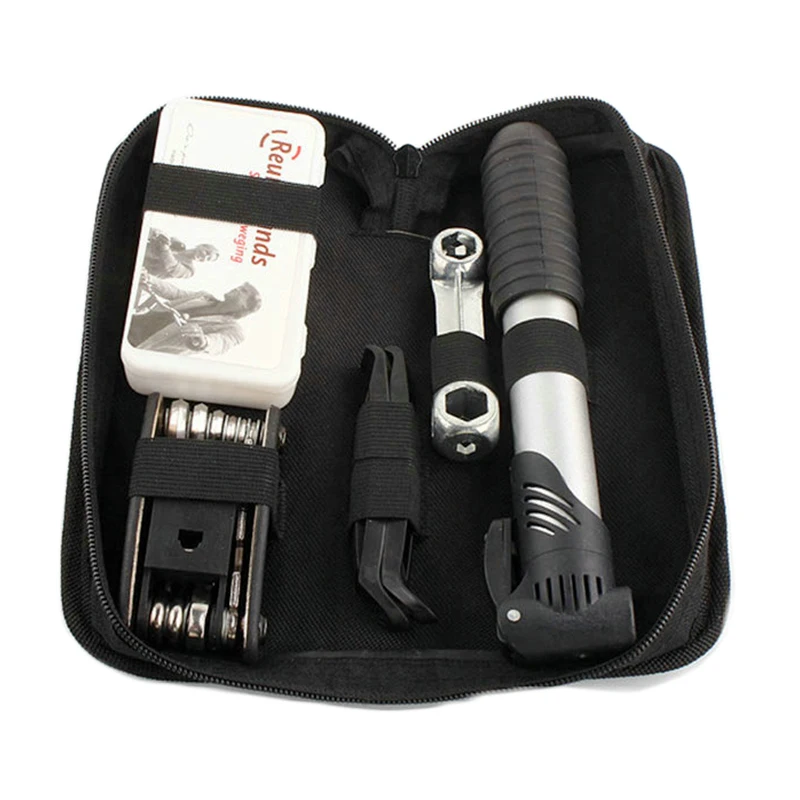 

Bicycle Tool Bag Multi-function Folding Tire Repair Kits Multifunctional Kit Set With Pouch Pump for Bike Bicycle, Black