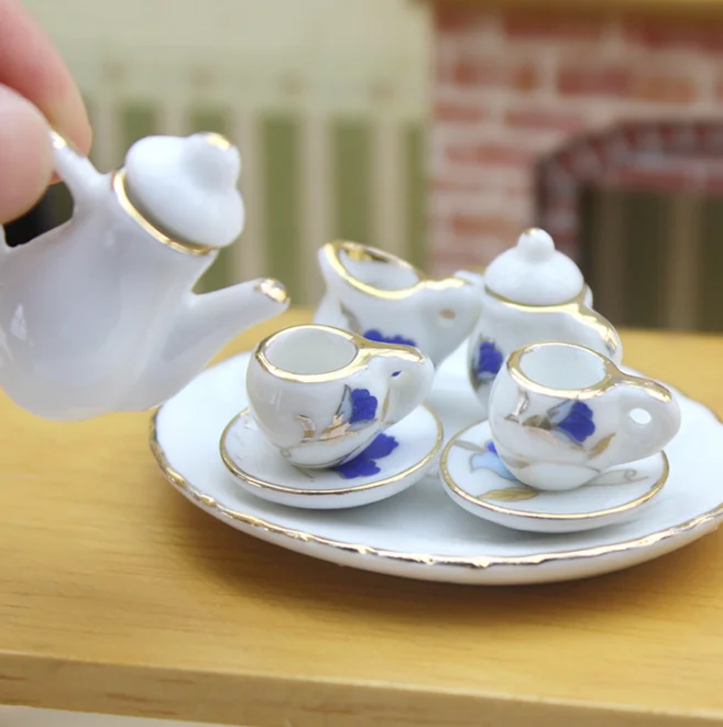 1/6 1/12 Doll House Simulation Miniature Mini Ceramic tea set model Decor