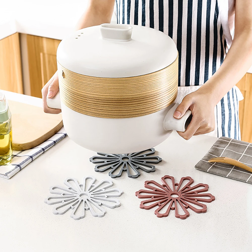 

Flower Carved Trivet Mat Non-Slip Heat Resistant Hot Pot Pan Pads Drink Cup Coasters Teapot Holder Placemat Table Protect, White,black,grey,pink,brown,dark brown