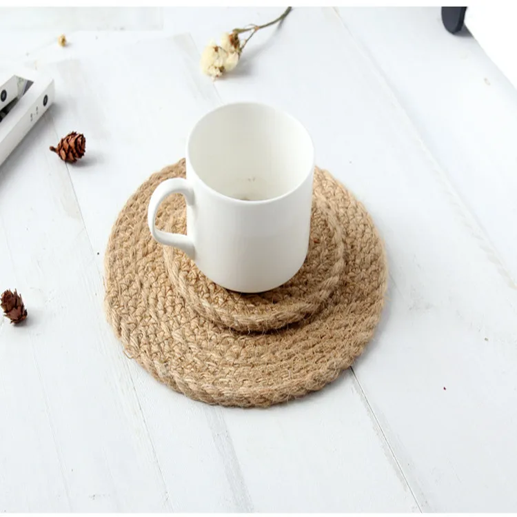 

Home Kitchen Custom Round Woven Linen Table Mat Woven Linen Coaster Coaster Dinner Coffee Placemat, Natural color