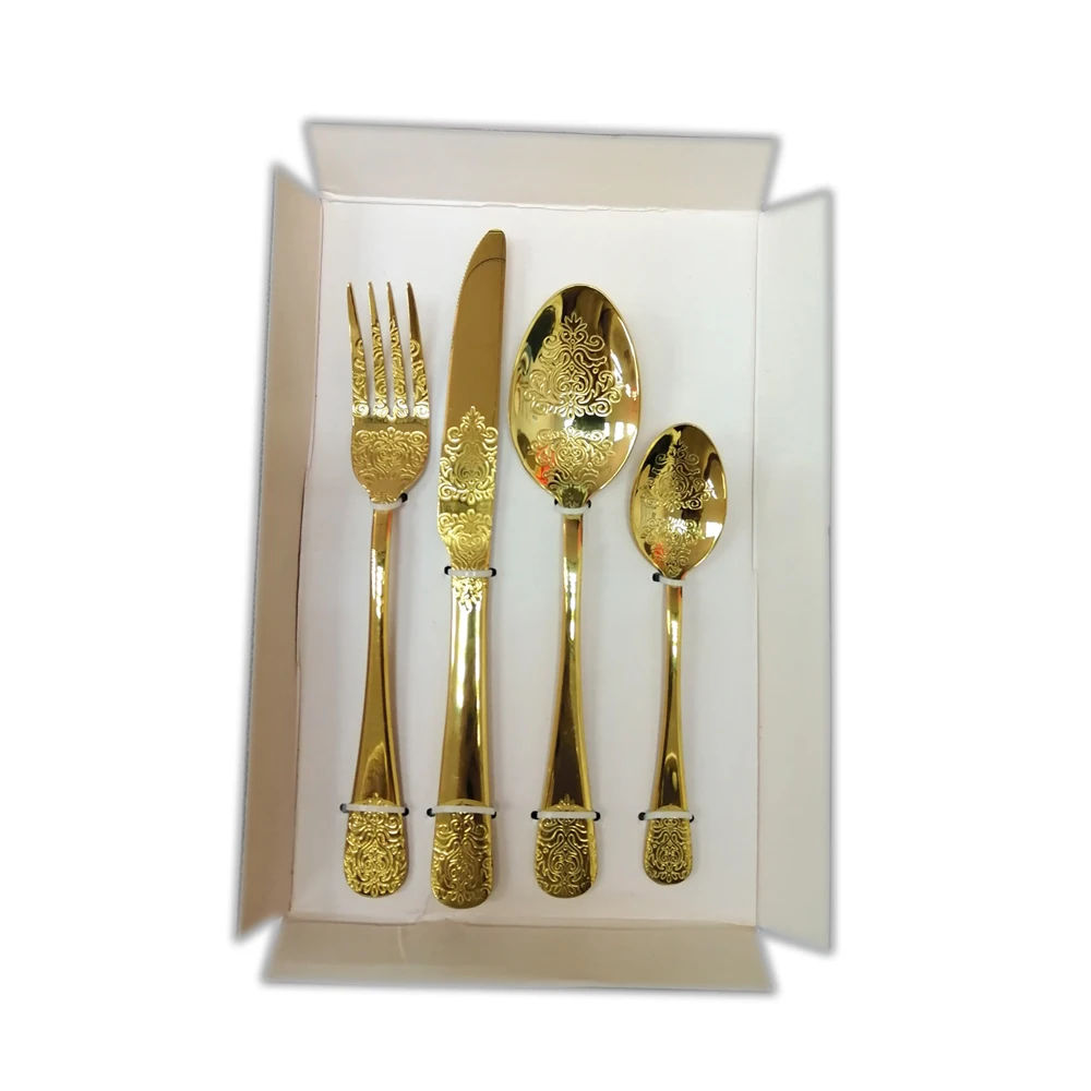 

Luxury finest gold cutlery spoon 24pcs cutlery with vintage pattern, Silver/copper/rose gold/rainbow