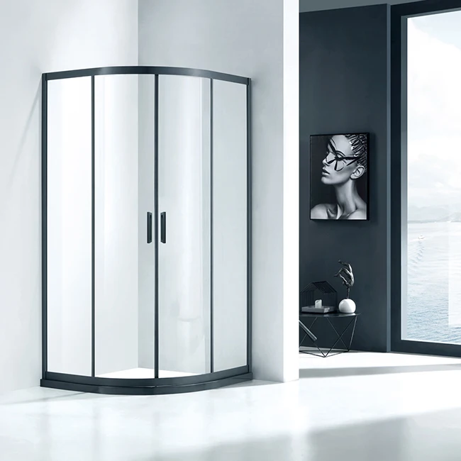qimei Usa Design Black Matte 2 fixed 2 Sliding Glass Shower Door fan-shaped shower room