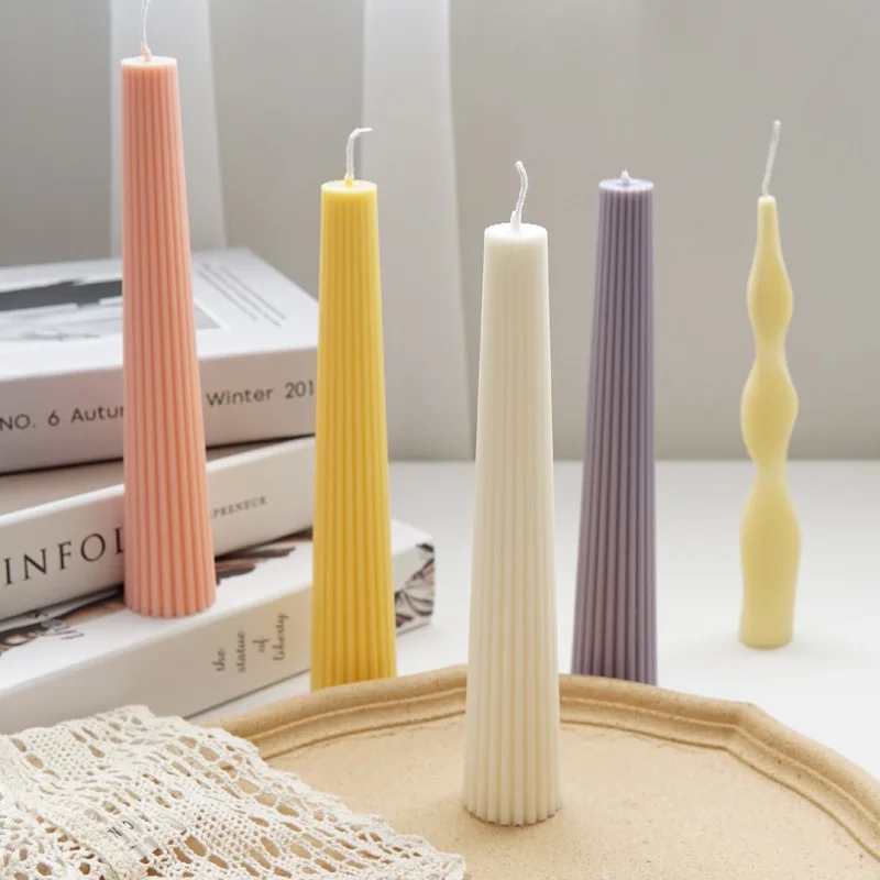 

New plastic transparent candle mould soap making large rib church long stripe pole silicone pillar candle mold, White