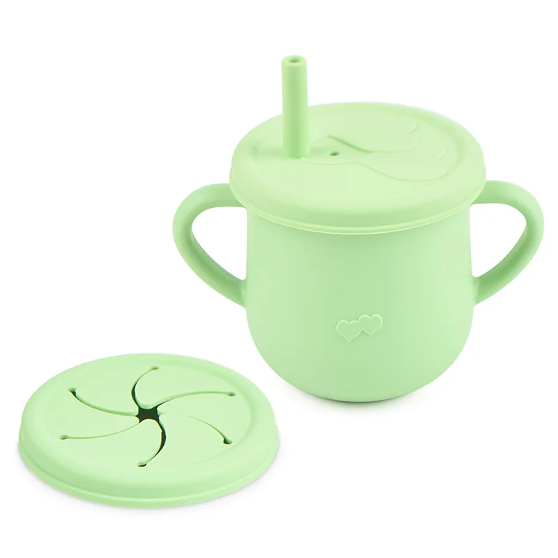 

Amazon best seller 2 in 1 bpa free silicone snack container straw cup baby food storage cup with cover, Multiple colors