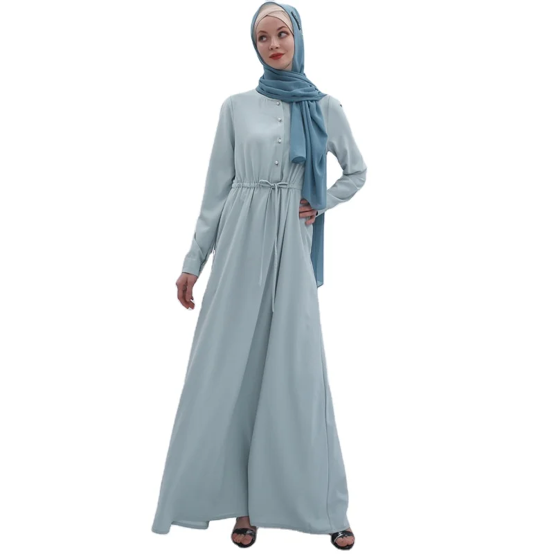 

GH-9544 Mint Green Arab Turkish Simple Causal Muslim Maxi Long Arabic Abaya Dress For Women