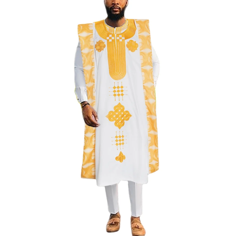 

H & D New Fashion African Men Bazin Riche Clothing Men Embroidery 3 Pieces Suit Clothes For Summer