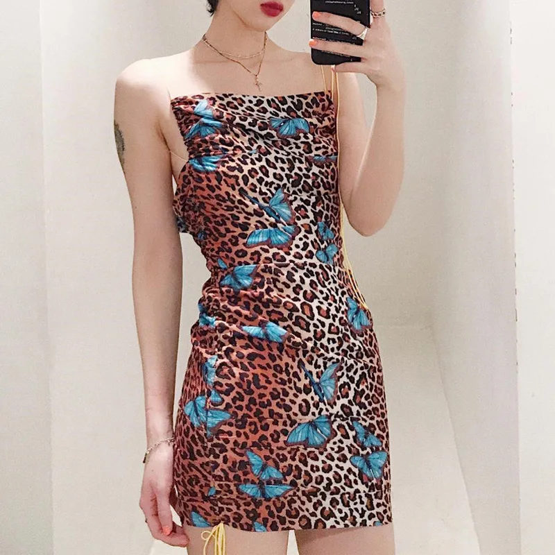 

2020 New Arrivals Ladies Sexy Spaghetti Strap bodycon Leopard-print mini casual dresses Women casual Dress