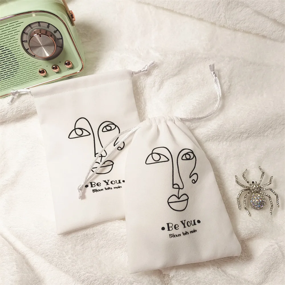 Luxy  Velvet Jewelry Bag 100% Organic Cotton Canvas Pouch Small Cotton Drawstring Bag With Logo for Gift Packaging