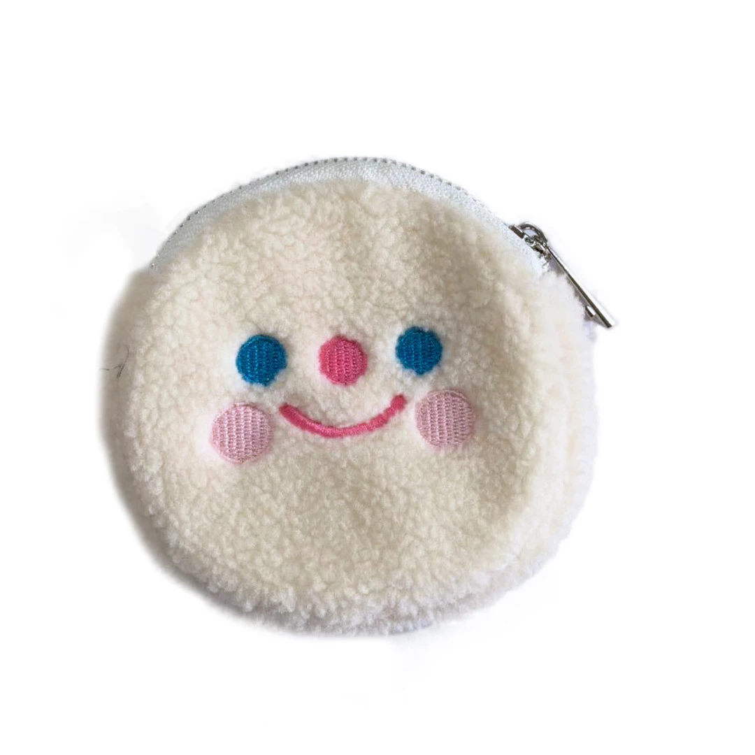

W&G Portable storage bag cute clouds smiling face cross body bag embroidered lamb feather circle mini purse
