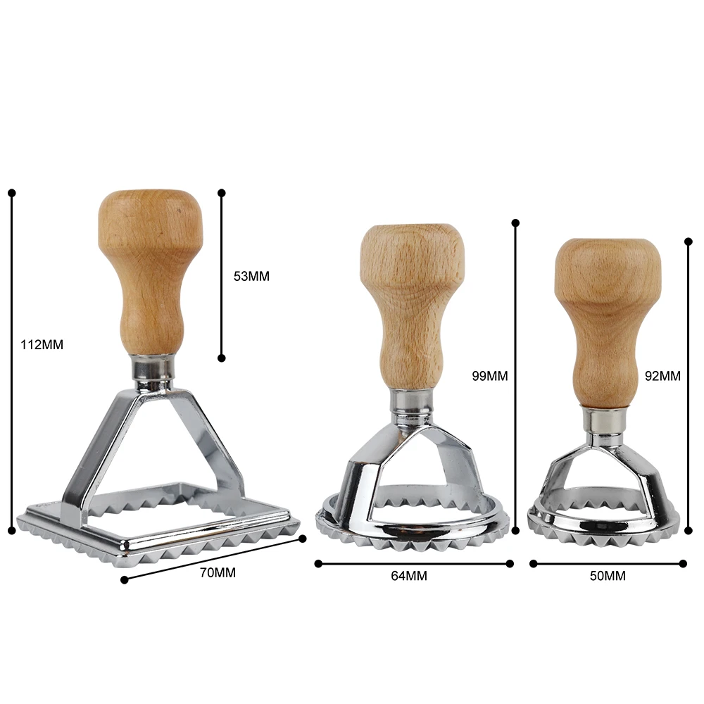 
Zinc Alloy Ravioli Stamp Set Biscuit Press Sets Dought Cutter With Wooden Handle 