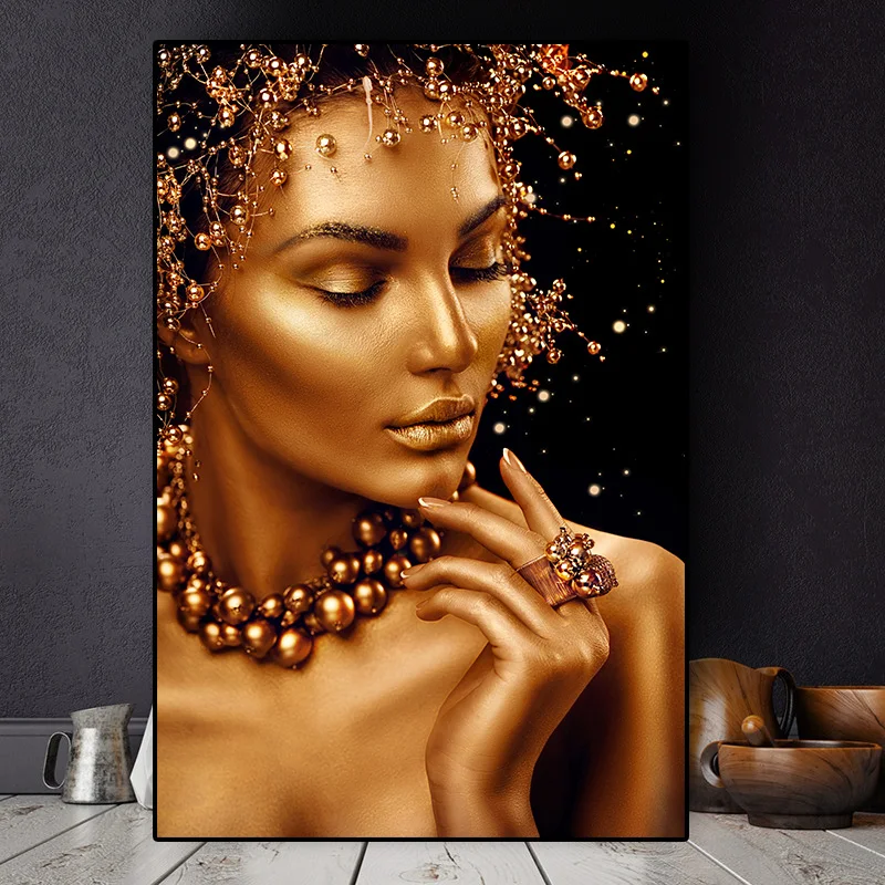 

Sexy Nude Artwork Black and Gold Woman Canvas painting Posters Wall Art HD Pictures Oil Painting for Living Room Decor Murals, Multiple colours