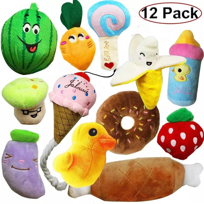 

Multiple shape cute cartoon squeaky plush dog toy , 10 11 12 packs soft dog plush toy set