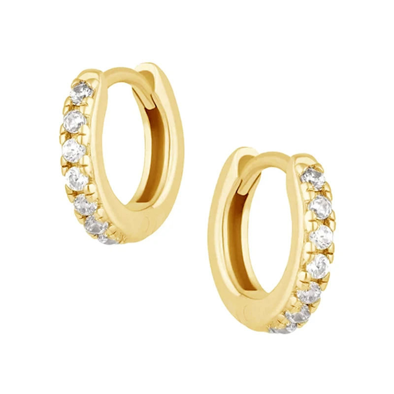 

classic 18K gold plated pave hoop earrings with cubic zircon for women 925 sterling silver earrings Pave Huggie Hoops