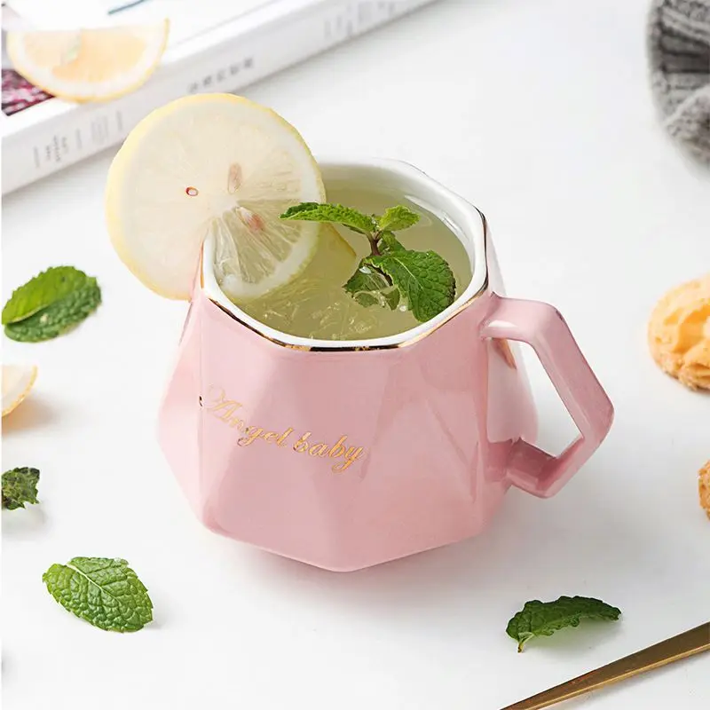 

New Bone China 3d Diamond Mug Wholesale Ceramic Coffee Cup Diamond Shape Mug
