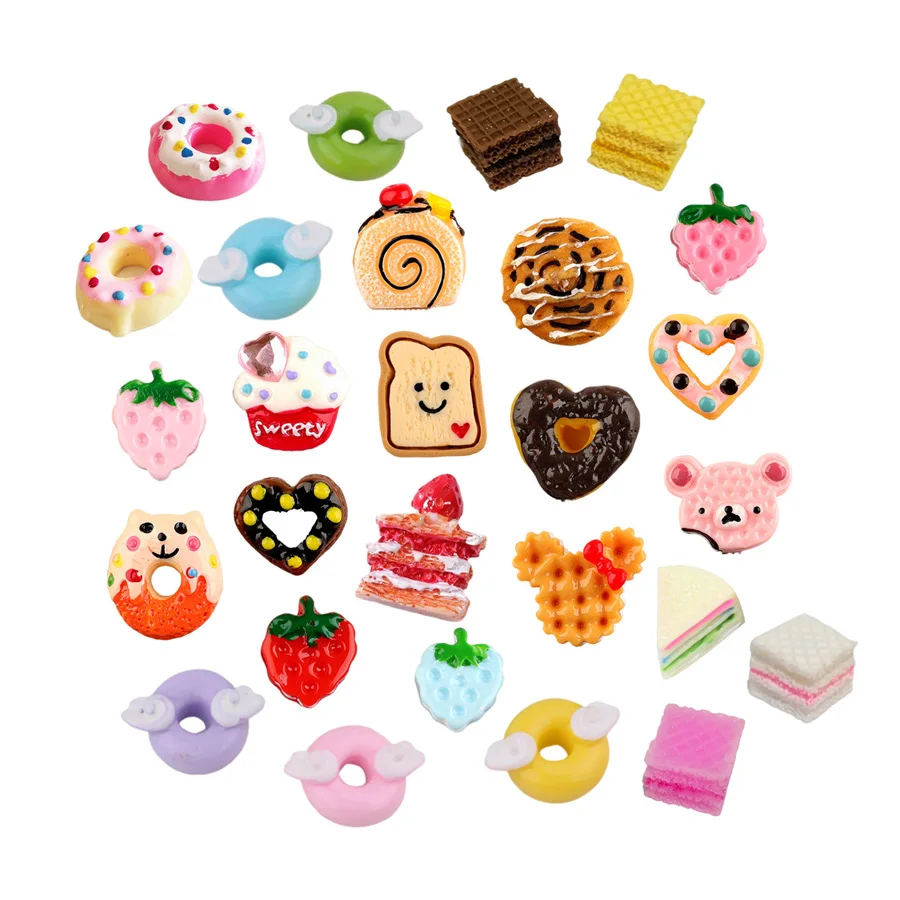 

lovely strawberry heart bear cookies donut cake design flat back resin cabochon simulation food