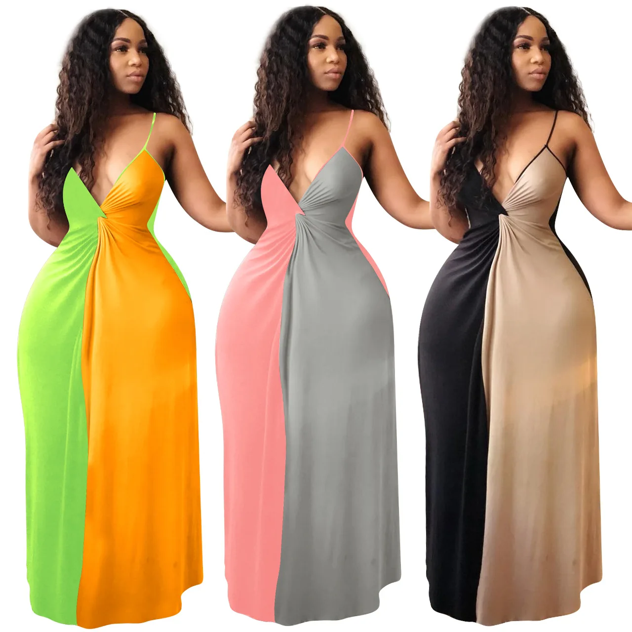 

J8537-2 High quality plus size women clothing maxi dress women summer spaghetti slip long casual dresses