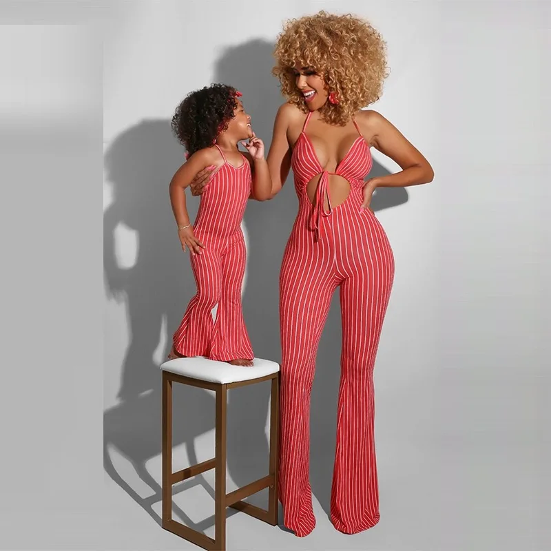 

Wholesale Mommy and Me Jumpsuit Women long pants fashion onesie Baby Girls Rompers stripe Print Summer Mommy and Me Outfits, 8 colors