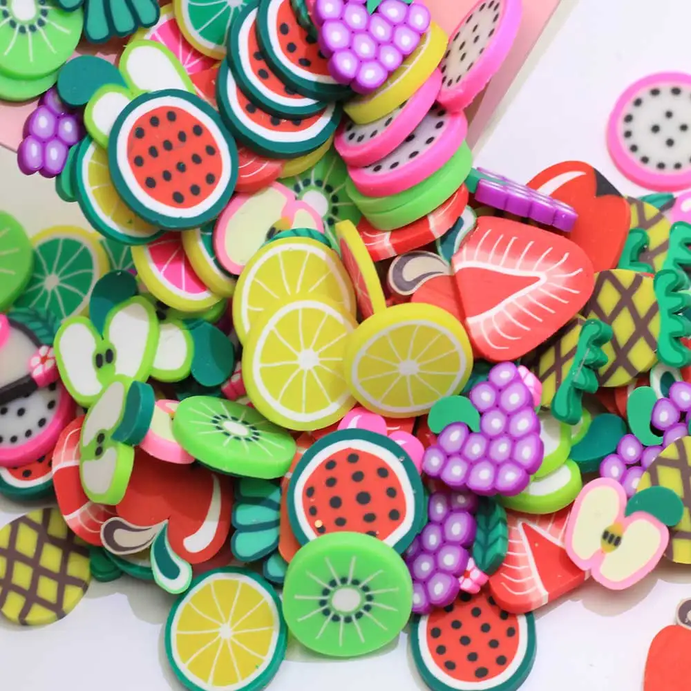 Mixed Polymer Clay Fruit Slices Fruit Slices 3D Nail Art Polymer Clay Fruit Slime Fillers Gift for Kids