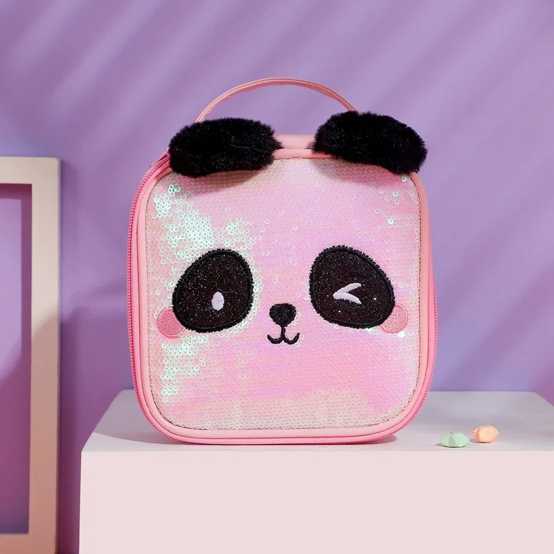 

JANHE Women Glitter Sequin Panda Cartoon Cute Square Cosmetic Beg Travel Make Up Pouch Toiletry Box Makeup Clutch Bag For Girls, Customized color