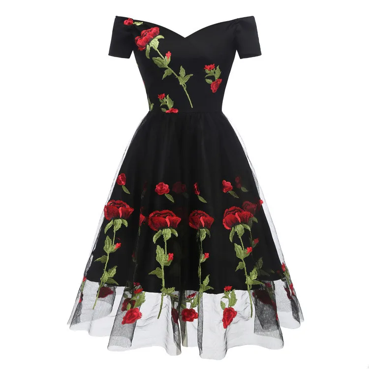 

Factory Price New Designs Ladies Rose Lace Women Party Lace Dress Evening, As picture