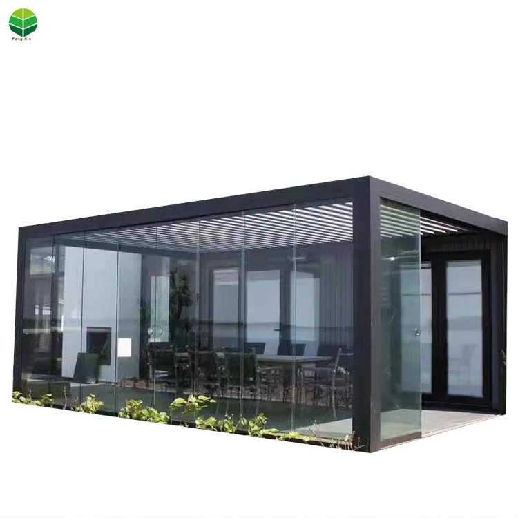 

Remote Control Sun Shutter Motorized System Garden Gazebo Aluminium Pergola Louvre Roof For Pool