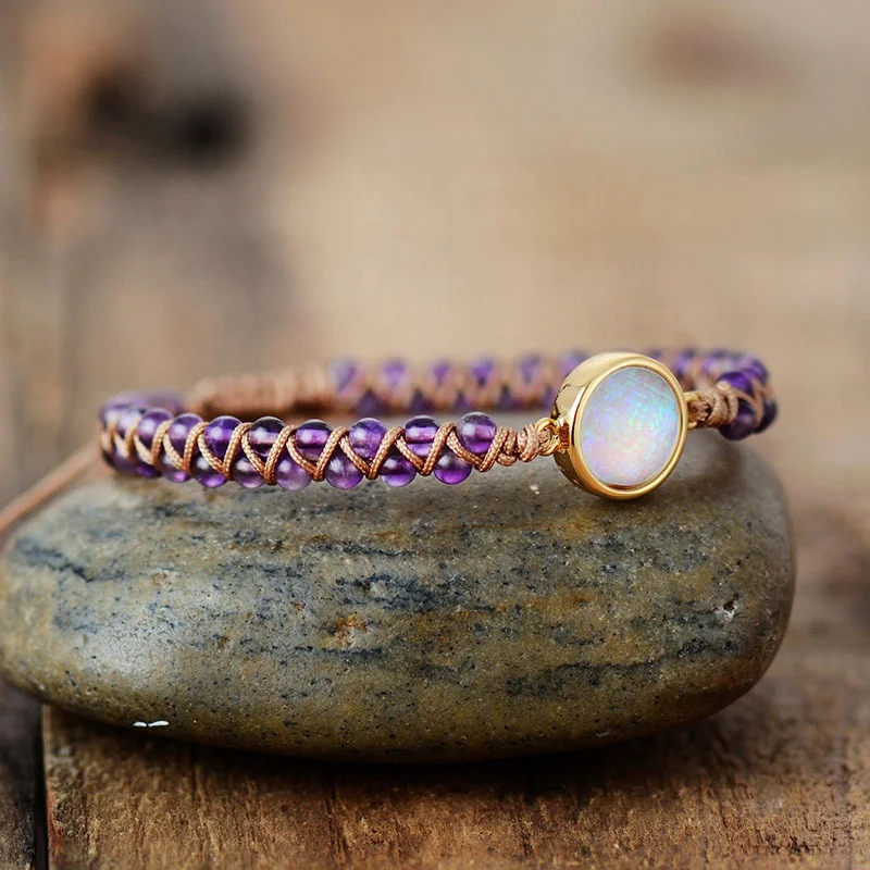 

SC Handmade Bohemia Bracelet Friendship Wrap Rope Bead Crystal Bracelet  Natural Stone Amethysts Opal Bracelet Women, Multicolor